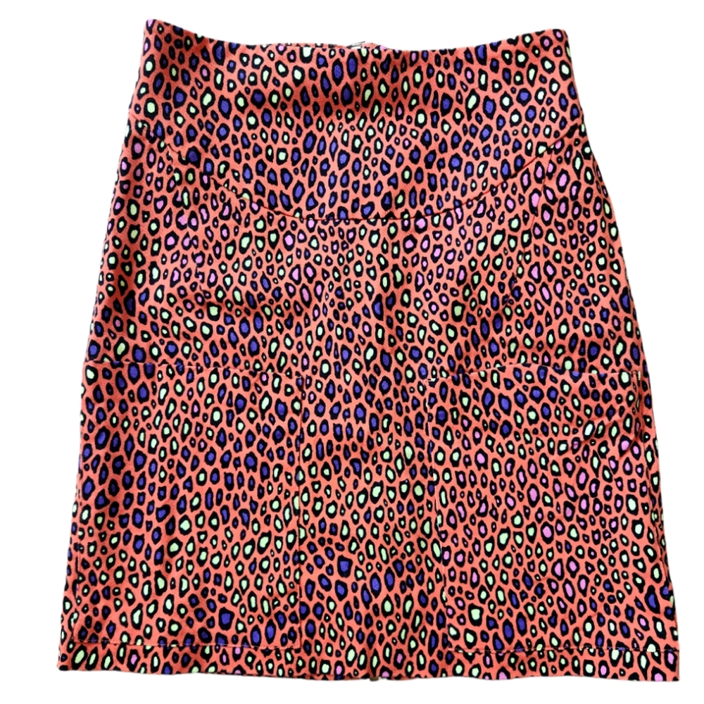 MISSONI Animal Print Cheetah Skirt Orange Neon Mini Bodycon Zipper Size 6 IT 40